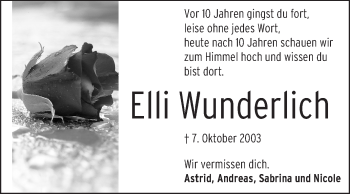 Traueranzeige von Elli Wunderlich von Echo-Zeitungen (Gesamtausgabe)
