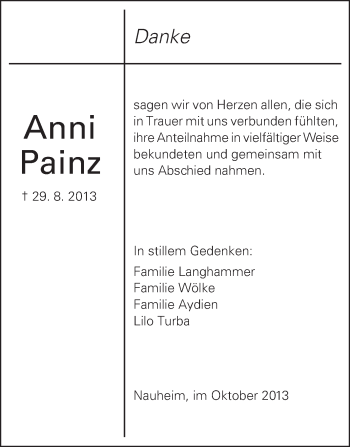 Traueranzeige von Anni Painz von Rüsselsheimer Echo, Groß-Gerauer-Echo, Ried Echo Traueranzeige von Anni Painz von Rüsselsheimer Echo, Groß-Gerauer-Echo, Ried Echo