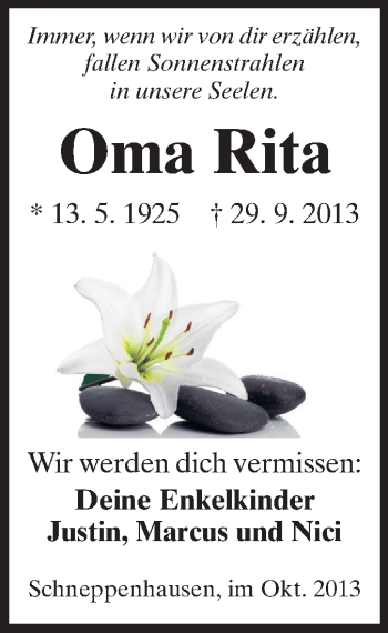 Traueranzeige von Rita Gröschel von Echo-Zeitungen (Gesamtausgabe)