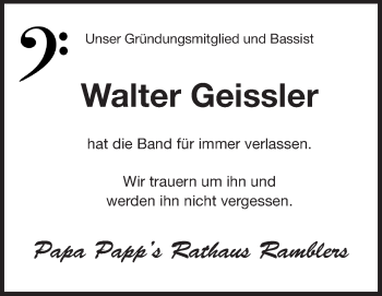 Traueranzeige von Walter Geissler von Odenwälder Echo