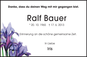 Traueranzeige von Ralf Bauer von Rüsselsheimer Echo, Groß-Gerauer-Echo, Ried Echo