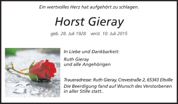 Traueranzeige von Horst Gieray von Echo-Zeitungen (Gesamtausgabe)
