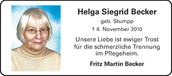 Traueranzeige von Helga Siegrid Becker von Echo-Zeitungen (Gesamtausgabe)