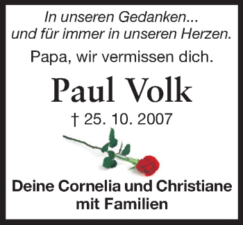 Traueranzeige von Paul Volk von Echo-Zeitungen (Gesamtausgabe)