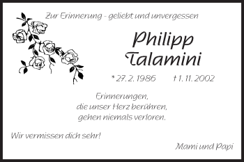 Traueranzeige von Philipp Talamini von Starkenburger Echo