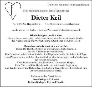 Traueranzeige von Dieter Keil von Starkenburger Echo