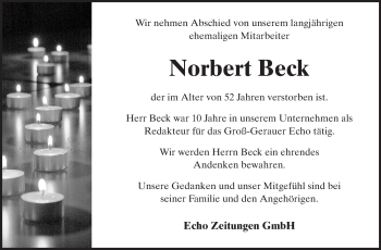 Traueranzeige von Norbert Beck von Echo-Zeitungen (Gesamtausgabe)