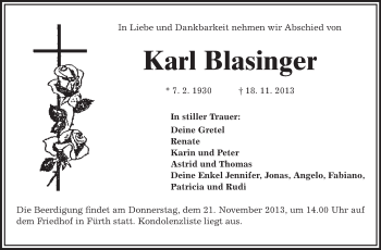 Traueranzeige von Karl Blasinger von Starkenburger Echo