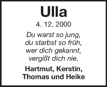 Traueranzeige von Ulla Ensenbach von Echo-Zeitungen (Gesamtausgabe)