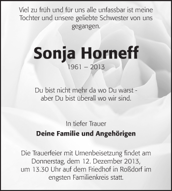 Traueranzeige von Sonja Horneff von Echo-Zeitungen (Gesamtausgabe)