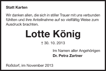 Traueranzeige von Lotte König von Echo-Zeitungen (Gesamtausgabe) Traueranzeige von Lotte König von Echo-Zeitungen (Gesamtausgabe)