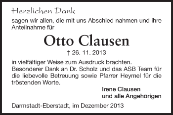 Traueranzeige von Otto Clausen von Echo-Zeitungen (Gesamtausgabe)