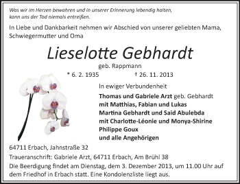 Traueranzeige von Lieselotte Gebhardt von Odenwälder Echo