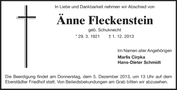 Traueranzeige von Änni Fleckenstein von Echo-Zeitungen (Gesamtausgabe)