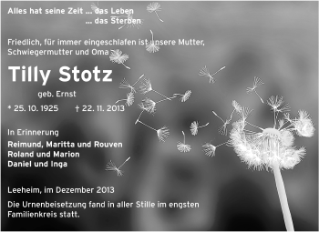 Traueranzeige von Tilly Stotz von Rüsselsheimer Echo, Groß-Gerauer-Echo, Ried Echo