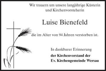 Traueranzeige von Luise Bienefeld von Odenwälder Echo