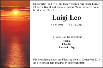 Traueranzeige von Luigi Leo von Starkenburger Echo