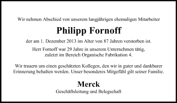 Traueranzeige von Philipp Fornoff von Echo-Zeitungen (Gesamtausgabe)