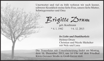 Traueranzeige von Brigitte Drum von Rüsselsheimer Echo, Groß-Gerauer-Echo, Ried Echo