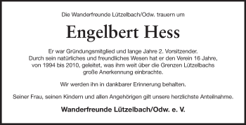 Traueranzeige von Engelbert Hess von Odenwälder Echo