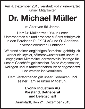Traueranzeige von Michael Müller von Echo-Zeitungen (Gesamtausgabe)