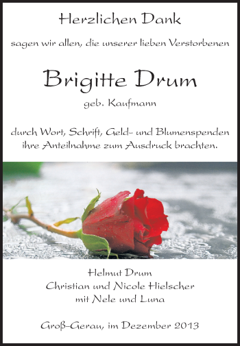 Traueranzeige von Brigitte Drum von Rüsselsheimer Echo, Groß-Gerauer-Echo, Ried Echo