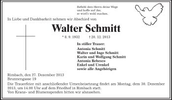 Traueranzeige von Walter Schmitt von Starkenburger Echo