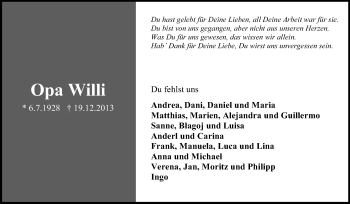 Traueranzeige von Willi  von Echo-Zeitungen (Gesamtausgabe)