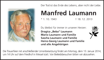 Traueranzeige von Manfred Laumann von Echo-Zeitungen (Gesamtausgabe)