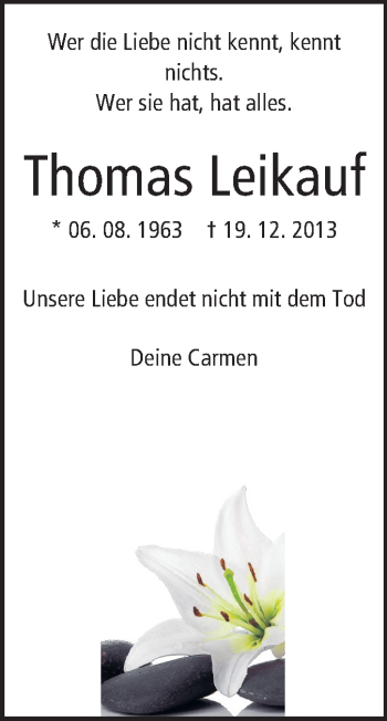 Traueranzeige von Thomas Leikauf von Rüsselsheimer Echo, Groß-Gerauer-Echo, Ried Echo