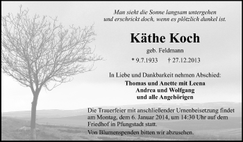 Traueranzeige von Käthe Koch von Echo-Zeitungen (Gesamtausgabe)