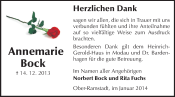 Traueranzeige von Annemarie Bock von Echo-Zeitungen (Gesamtausgabe)