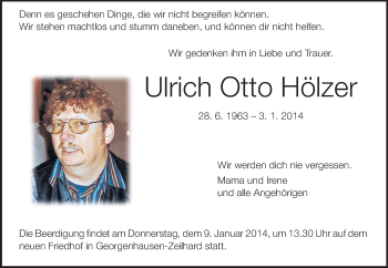 Traueranzeige von Ulrich Otto Hölzer von Echo-Zeitungen (Gesamtausgabe)