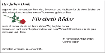 Traueranzeige von Elisabeth Röder von Echo-Zeitungen (Gesamtausgabe)