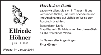 Traueranzeige von Elfriede Höhner von Echo-Zeitungen (Gesamtausgabe)