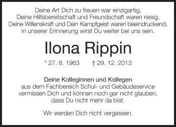 Traueranzeige von Ilona Rippin von Rüsselsheimer Echo, Groß-Gerauer-Echo, Ried Echo