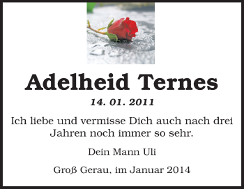 Traueranzeige von Adelheid Ternes von Rüsselsheimer Echo, Groß-Gerauer-Echo, Ried Echo