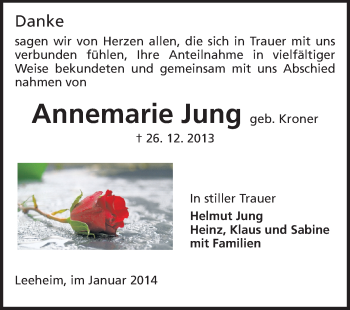 Traueranzeige von Annemarie Jung von Rüsselsheimer Echo, Groß-Gerauer-Echo, Ried Echo