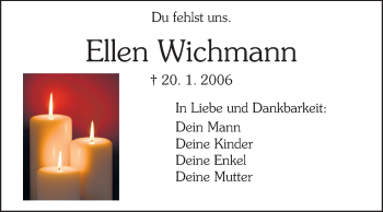Traueranzeige von Ellen Wichmann von Echo-Zeitungen (Gesamtausgabe)