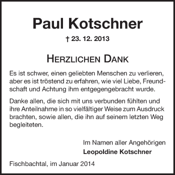 Traueranzeige von Paul Kotschner von Echo-Zeitungen (Gesamtausgabe)