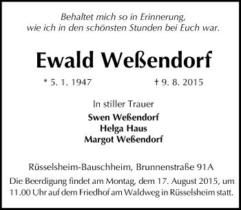 Traueranzeige von Ewald Weßendorf von trauer.echo-online.de
