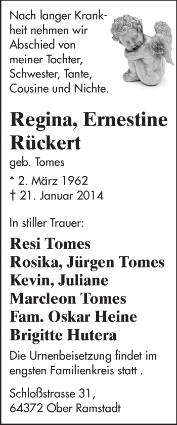 Traueranzeige von Regina Ernestine Rückert von Echo-Zeitungen (Gesamtausgabe)