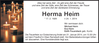 Traueranzeige von Herma Heim von Echo-Zeitungen (Gesamtausgabe)