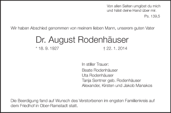 Traueranzeige von August Rodenhäuser von Echo-Zeitungen (Gesamtausgabe)