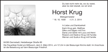 Traueranzeige von Horst Krug von Echo-Zeitungen (Gesamtausgabe)