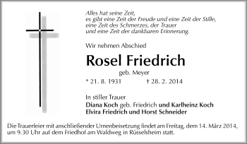 Traueranzeige von Rosel Friedrich von Rüsselsheimer Echo, Groß-Gerauer-Echo, Ried Echo