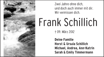 Traueranzeige von Frank Schillich von Rüsselsheimer Echo, Groß-Gerauer-Echo, Ried Echo