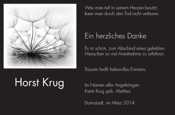 Traueranzeige von Horst Krug von Echo-Zeitungen (Gesamtausgabe)