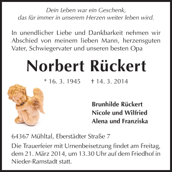 Traueranzeige von Norbert Rückert von Echo-Zeitungen (Gesamtausgabe)