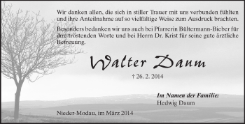 Traueranzeige von Walter Daum von Darmstädter Echo, Odenwälder Echo, Rüsselsheimer Echo, Groß-Gerauer-Echo, Ried Echo